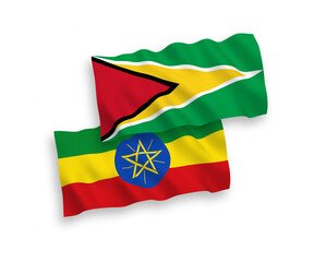 Flags of Co-operative Republic of Guyana and Ethiopia on a white background