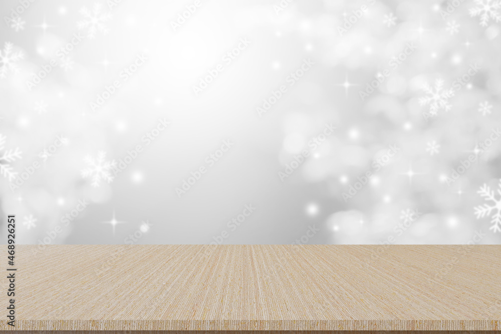 Wall mural blur beautiful white color gradient background with falling snow with blinking bokeh and modern pers