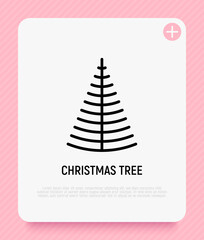 Christmas tree. Christmas and New Year  decoration. Minimalistic simple thin line icon. Vector illustration for greeting card