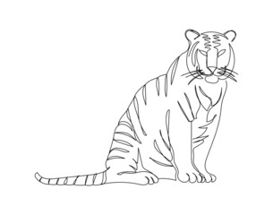 Amur tiger, Bengal, Indo-Chinese, Malay one line art. Continuous line drawing of new year, holidays, christmas, traditional, wild cat, predator, jungle, zodiac.