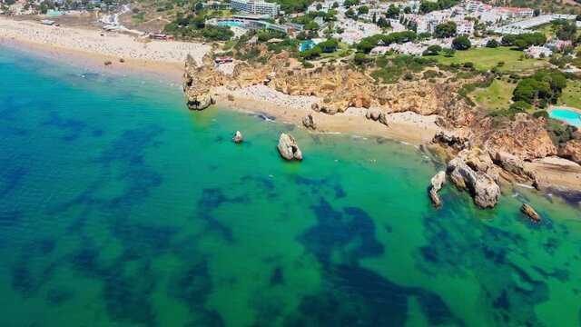 Aerial view of Praia dos Tres Irmaos beach, Algarve, Portugal