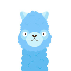 Llama isolated on white. Cartoon character, animal collection. Funny blue alpaca vector illustration