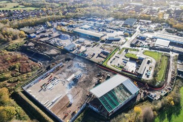 aerial view of an industrial estate in Northern England, UK.