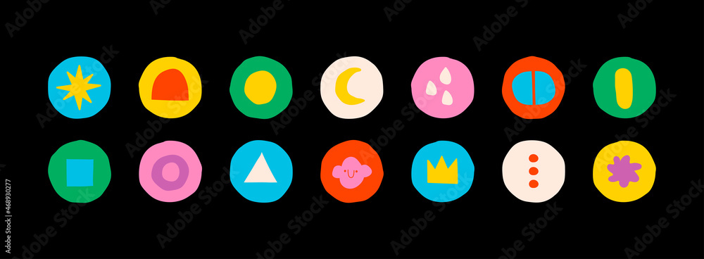Poster set of vector highlight covers. abstract backgrounds. various shapes, circles, simple objects, doodl
