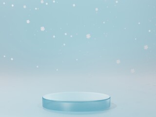 Ice podium with snowy background for product display