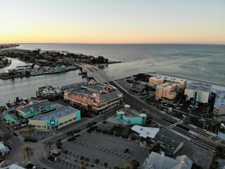 The aerial view in the early morning near John Pass, Madeira Beach, Florida, U.S.A