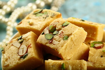 Delicious homemade Indian desserts- soan papdi.
