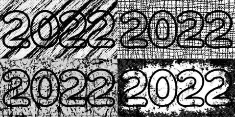 New Year background, number 2022 in grunge style, shades of gray	