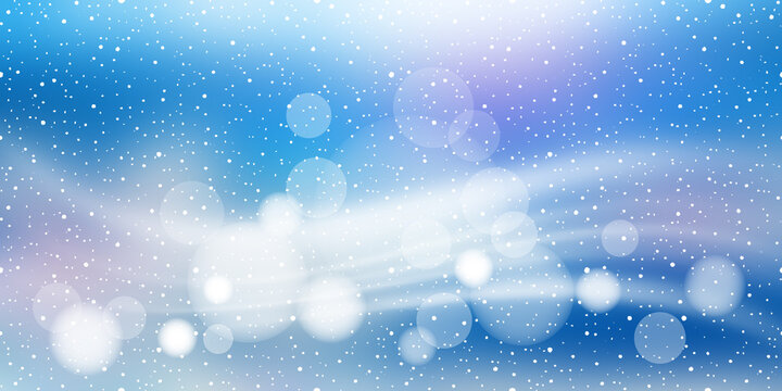 Winter blue background, blizzard. Vector illustration, bokeh effect	