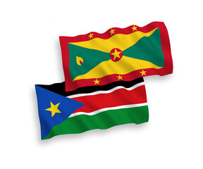 Fototapeta premium Flags of Grenada and Republic of South Sudan on a white background