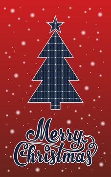solar panel christmas card with christmas tree photovoltaic energy