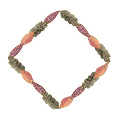 Decorative frame, rhombus of watercolor illustrations of autumn leaves