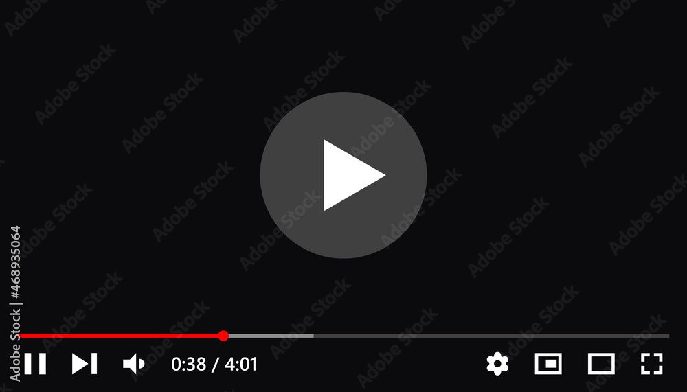 Wall mural video player interface design template. full frame video player elements mockup template.