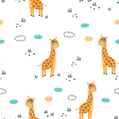 seamless pattern with cute giraffes, vector illustration