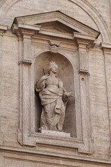 Fototapeta premium San Luigi dei Francesi Church Facade Detail with a Statue of Saint Clotilde in Rome, Italy