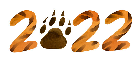 Numbers 2022 with tiger symbols. The symbol of the lunar new year 2022 on the Chinese calendar.