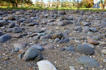 Stones on the banks of the Hirose River in Sendai City.