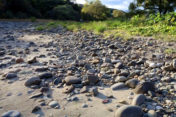 Stones on the banks of the Hirose River in Sendai City.