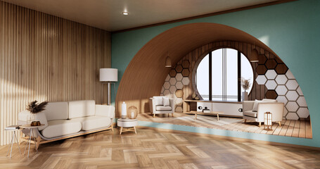 Mint Living Room Interior Design. 3D rendering