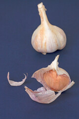 garlic on a blue wooden background	