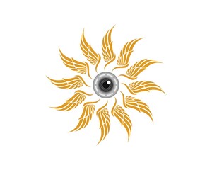 Abstract circular spread wings with eye lens inside