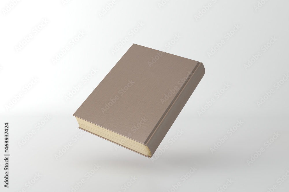 Poster 3d rendering of a book with a beige cover and copy space over a white background