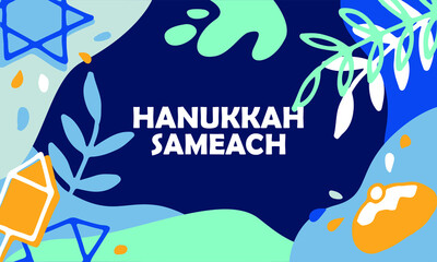 Fototapeta na wymiar Hanukkah banner design for Jewish holiday. Abstract background, vector colorful illustration. Hanukkah sameach handwritten text. Hand lettering typography for greeting card, invitation, poster