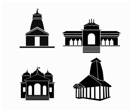 The Char Dham (four abodes) temples vector icon. Kedarnath, Gangotri, Yamunoitri and badrinath tepmple in black vector.