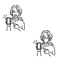 スマホを指さす女性