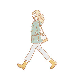 歩く女性　全身横向き