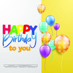 Happy birthday vector design wearing a birthday hat, ballons in white blank space for messages and texts for birthday celebrations and big parts. Vector illustration.