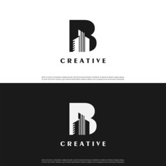 Letter B Building Logo . Flat Vector Logo Design Template Element on black white background