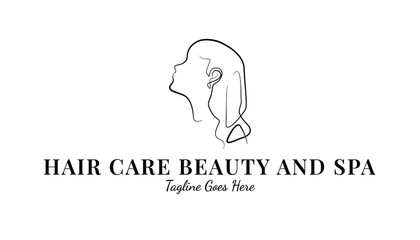 Hair care beauty salon logo inspiration. Line art women hair brand identity. Logo spa and beauty care. Feminine women skincare. Aesthetic monoline beauty service logo template.