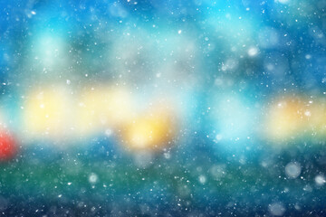 colorful background snow snowfall evening christmas lights, soft light blurry
