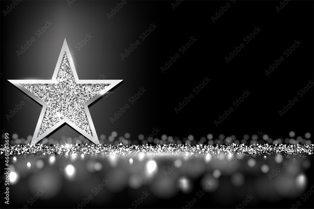 Canvas Prints silver sparkling star isolated on dark luxury horizontal background. vector design element
