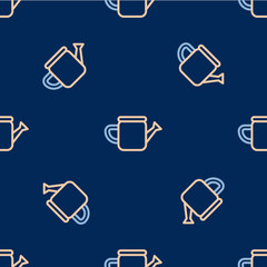 Line Watering can icon isolated seamless pattern on blue background. Irrigation symbol. Vector