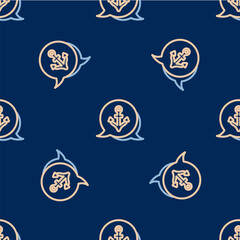 Line Anchor icon isolated seamless pattern on blue background. Vector