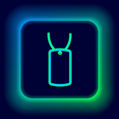Glowing neon line Military dog tag icon isolated on black background. Identity tag icon. Army sign. Colorful outline concept. Vector