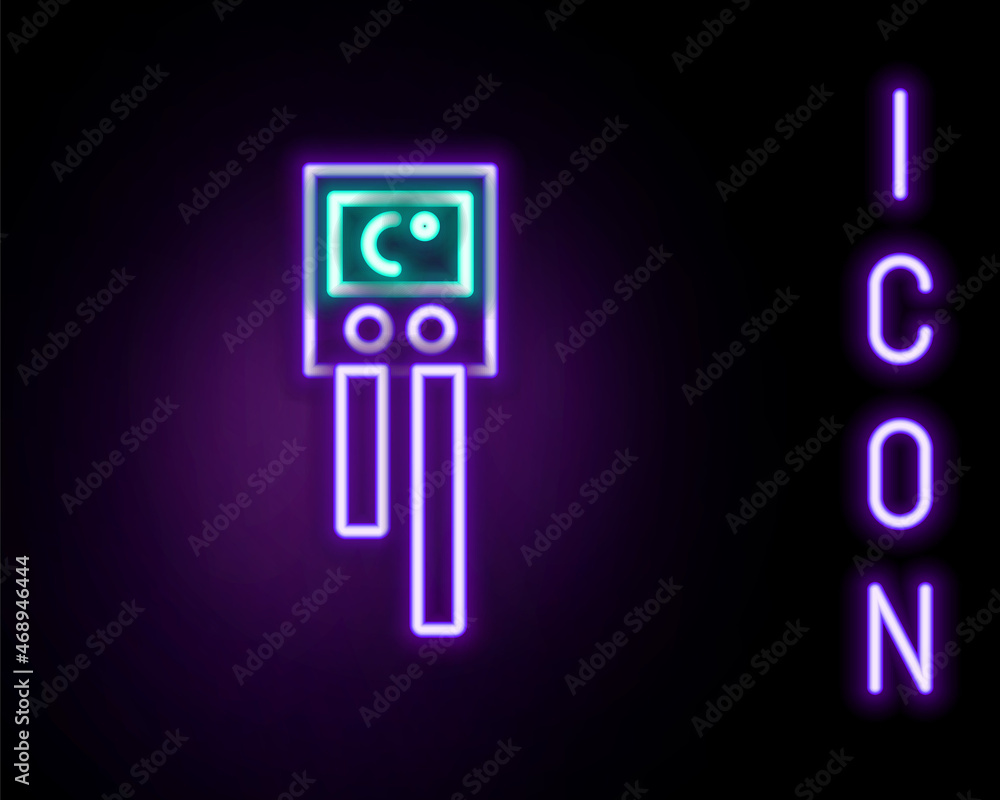 Poster glowing neon line temperature and humidity sensor icon isolated on black background. colorful outlin