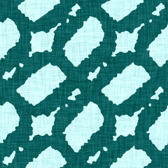 Fototapeta na wymiar Aegean teal mottled rustic circle linen texture background. Summer dotted coastal living style. Light turquoise blue cloth effect textile seamless pattern. Washed out beach cottage fabric material. 