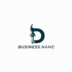 design logo creative letter D and hammer and nail