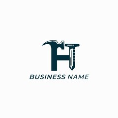 design logo creative letter H and hammer and nail