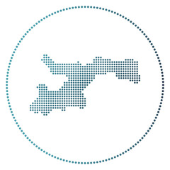 Obraz premium Norman Island digital badge. Dotted style map of Norman Island in a circle. Tech icon of the island with gradiented dots. Attractive vector illustration.