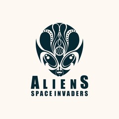 Vector silhouette of the head of a blue alien from patterns