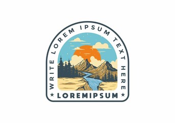 River between mountain cliffs illustration