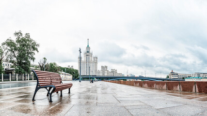 View of Kotelnicheskaya Embankment Building, Bolshoy Ustinsky Bridge and The Moskva River from...