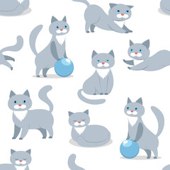seamless pattern with grey cat vector illustration