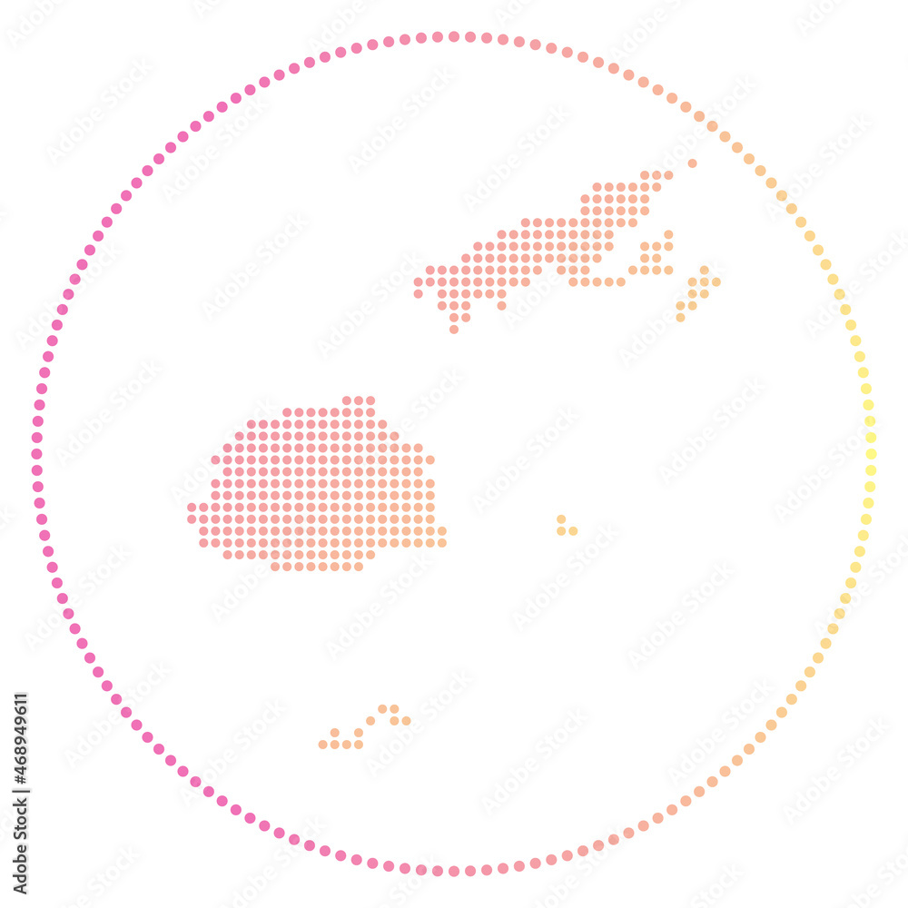 Aufkleber fiji digital badge. dotted style map of fiji in circle. tech icon of the country with gradiented dot