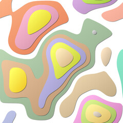 Colorful abstract layers. Papercut style background. Vibrant 3d topography shapes. Beautiful banner, poster, brochure, template, flyer design. Astonishing vector illustration.