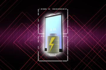 3d rendering Electrical energy and power supply source concept, accumulator battery with charging level full with mobile